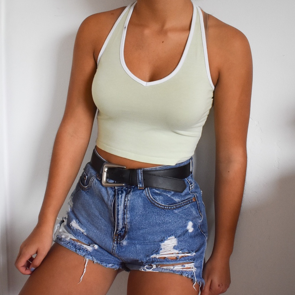Brandy Melville Retro Mint Halter Top with White Trim